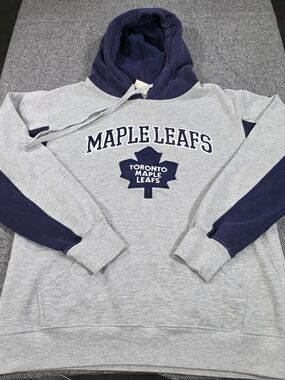 Toronto Maple Leafs NHL Pullover Hoodie Gray Blue Embroidered Men's Medium M